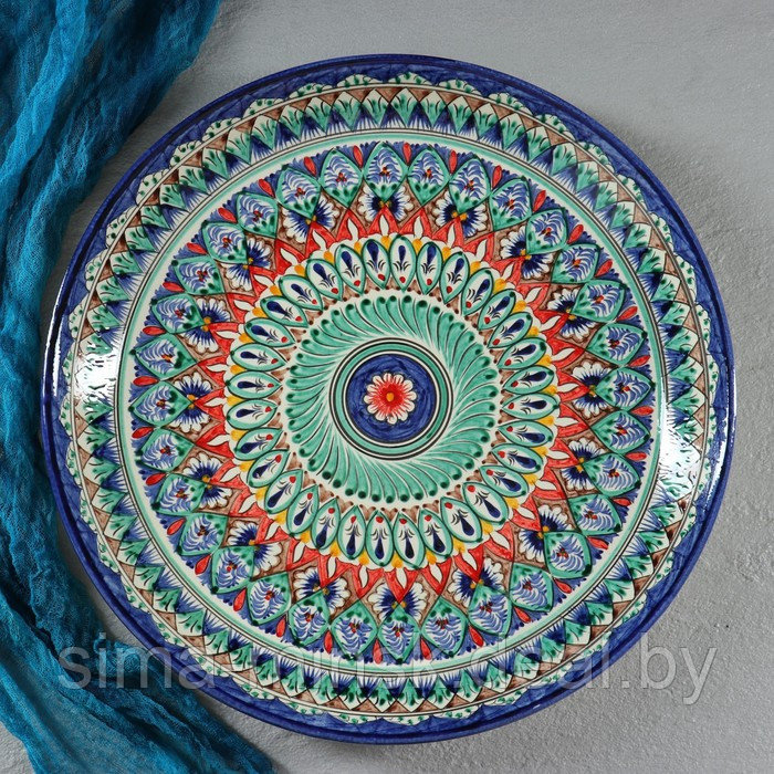 Ляган круглый «Риштан», 36 см, сине-красный орнамент - фото 5 - id-p210192518