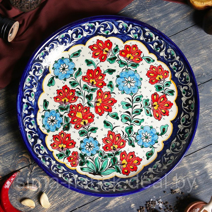 Ляган Риштанская Керамика "Цветы", 37 см, синий - фото 5 - id-p210192536