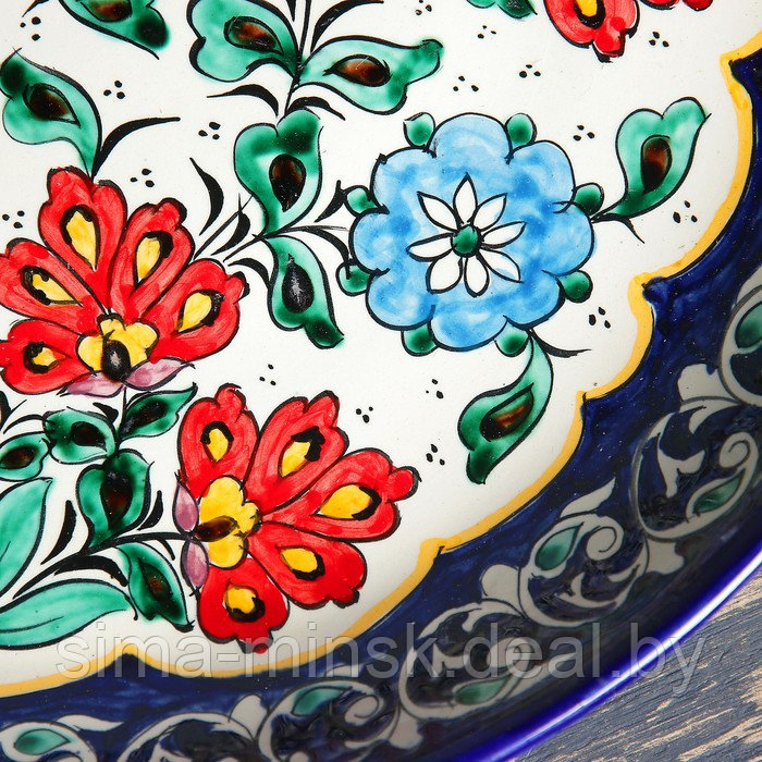 Ляган Риштанская Керамика "Цветы", 37 см, синий - фото 6 - id-p210192536