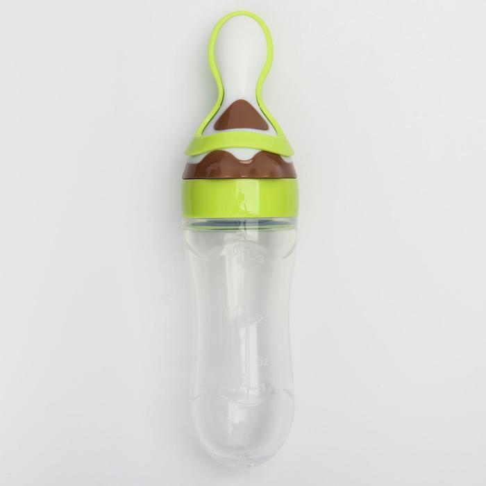 Бутылочка для кормления, силиконовая, с ложкой, от 5 мес., 90 мл, цвет зеленый - фото 4 - id-p210201537