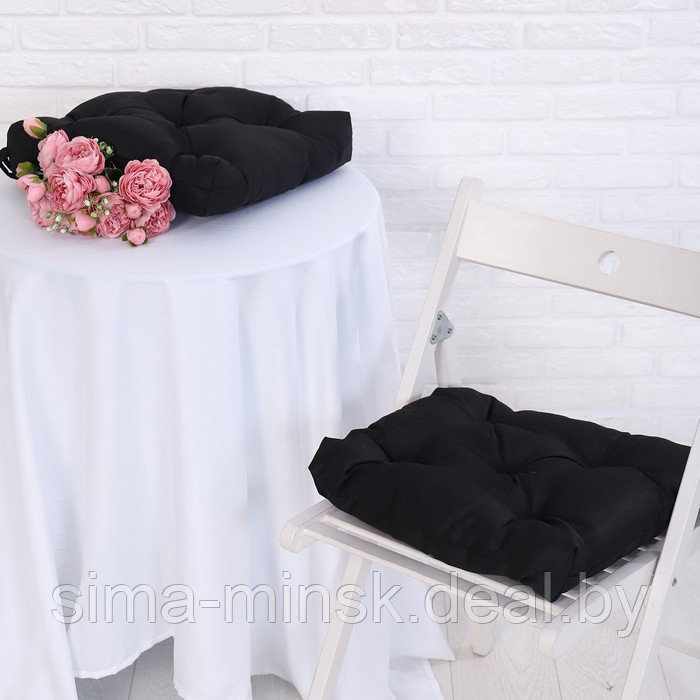 Набор подушек для стула непромокаемых, 40х40см 2 шт, цвет чёрный, файберфлекс, грета 20%, пэ - фото 1 - id-p210195388