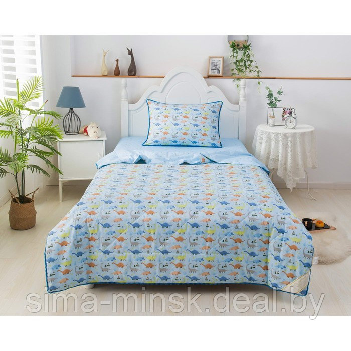 Комплект детский с одеялом «Динозаврики», размер 160х220 см, 160х230 см, 50х70 см, цвет голубой - фото 1 - id-p210195960