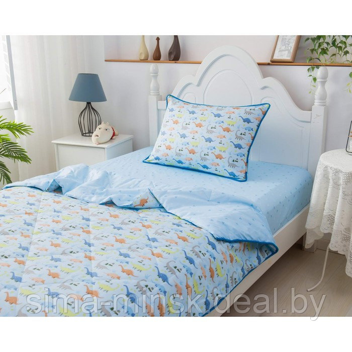 Комплект детский с одеялом «Динозаврики», размер 160х220 см, 160х230 см, 50х70 см, цвет голубой - фото 2 - id-p210195960