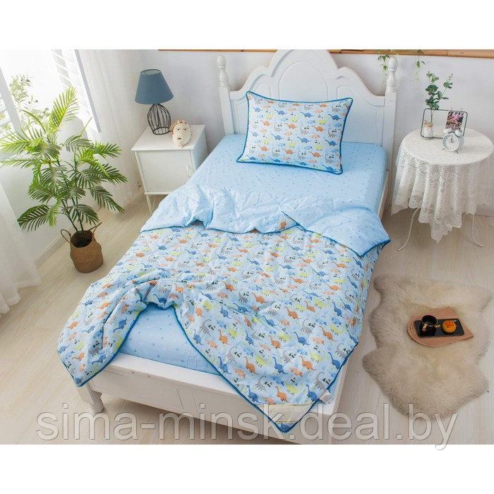 Комплект детский с одеялом «Динозаврики», размер 160х220 см, 160х230 см, 50х70 см, цвет голубой - фото 3 - id-p210195960