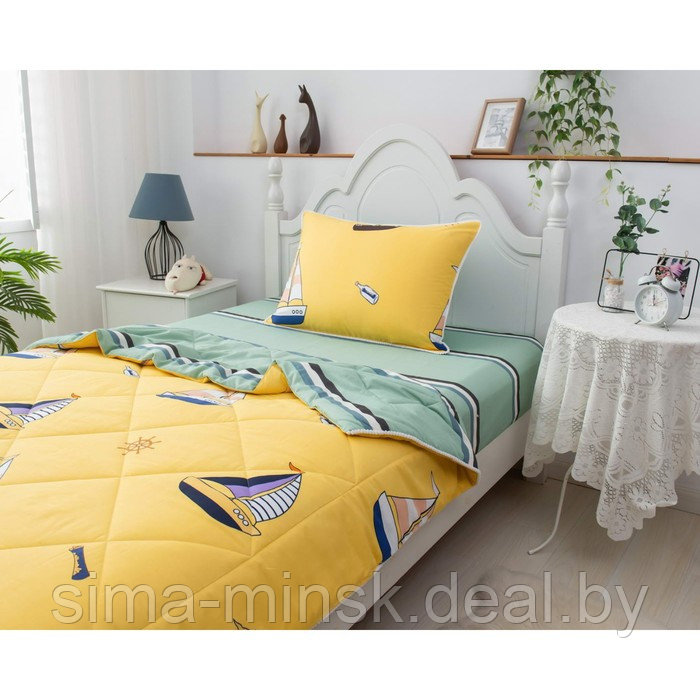 Комплект детский с одеялом «Кораблики», размер 160х220 см, 160х230 см, 50х70 см, цвет жёлтый - фото 2 - id-p210195968