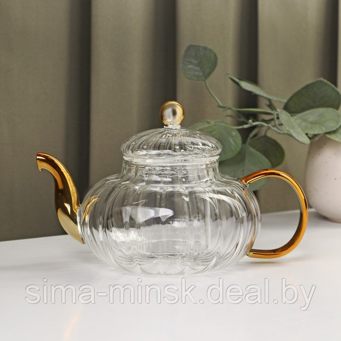 Набор чайный из стекла «Диана в золотом», 3 предмета: чайник 550 м, 2 кружки 150 мл - фото 3 - id-p210194126