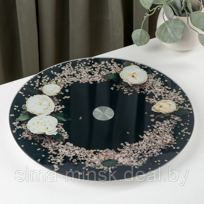 Подставка стеклянная для торта вращающаяся Magistro «Розы на чёрном», d=32 см, цвет чёрный - фото 1 - id-p210194152