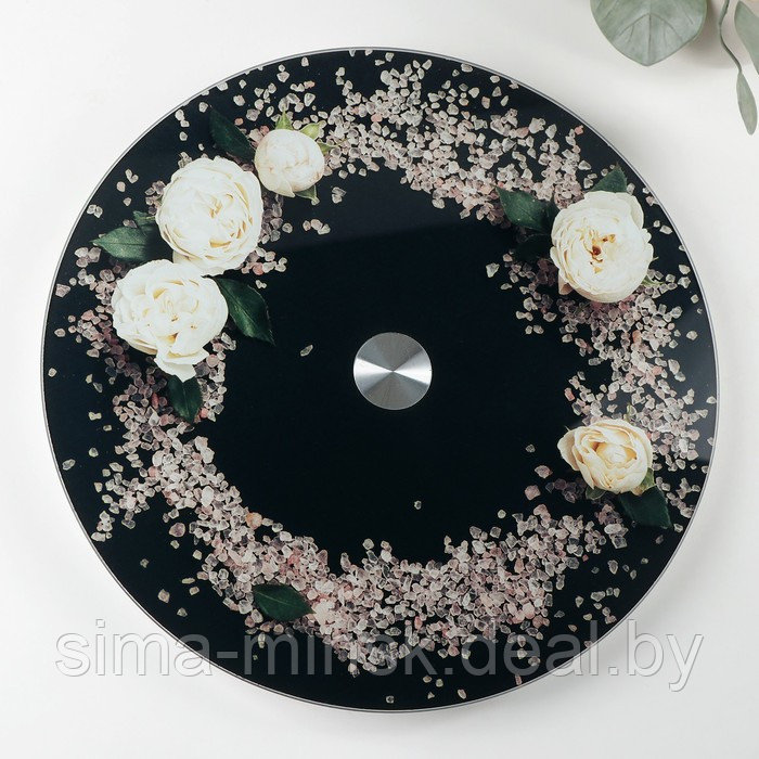 Подставка стеклянная для торта вращающаяся Magistro «Розы на чёрном», d=32 см, цвет чёрный - фото 2 - id-p210194152