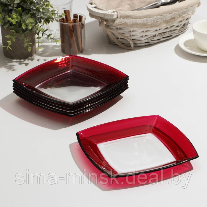 Набор тарелок Tokio, 6 шт, d=19,5 см, стекло, цвет красный