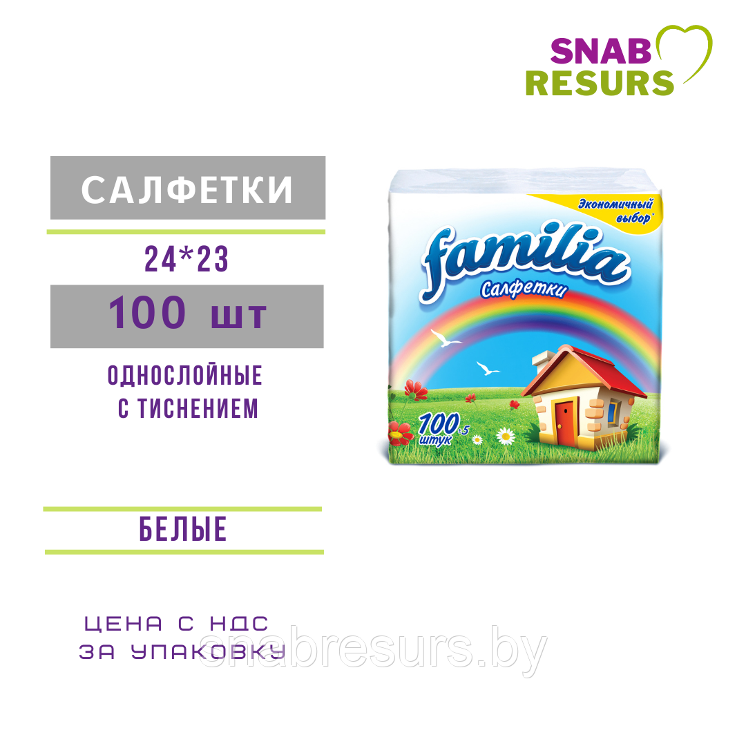 Салфетки бумажные FAMILIA, 100шт - фото 1 - id-p207968232