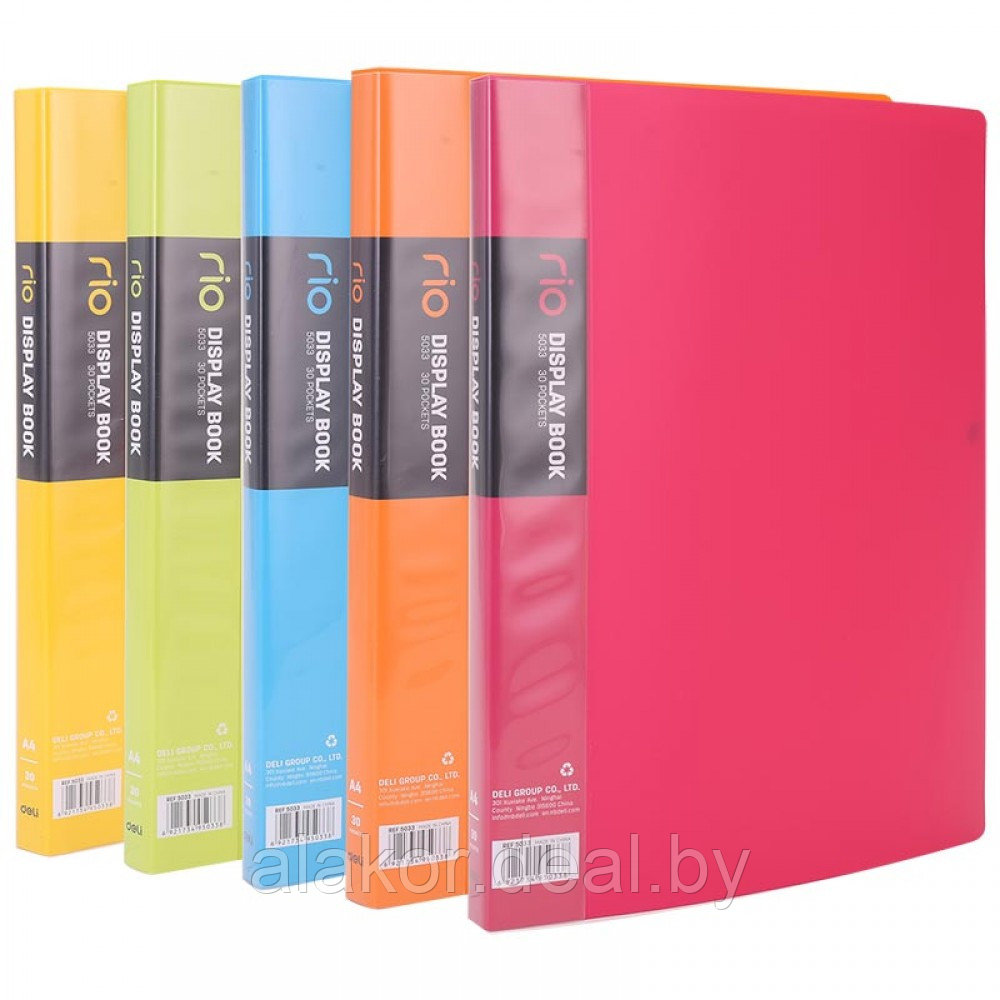 Папка с 30 вкладышами Deli, A4, 19мм, 750мкм, голубая, желтая, салатовая, оранжевая, розовая - фото 1 - id-p210212019