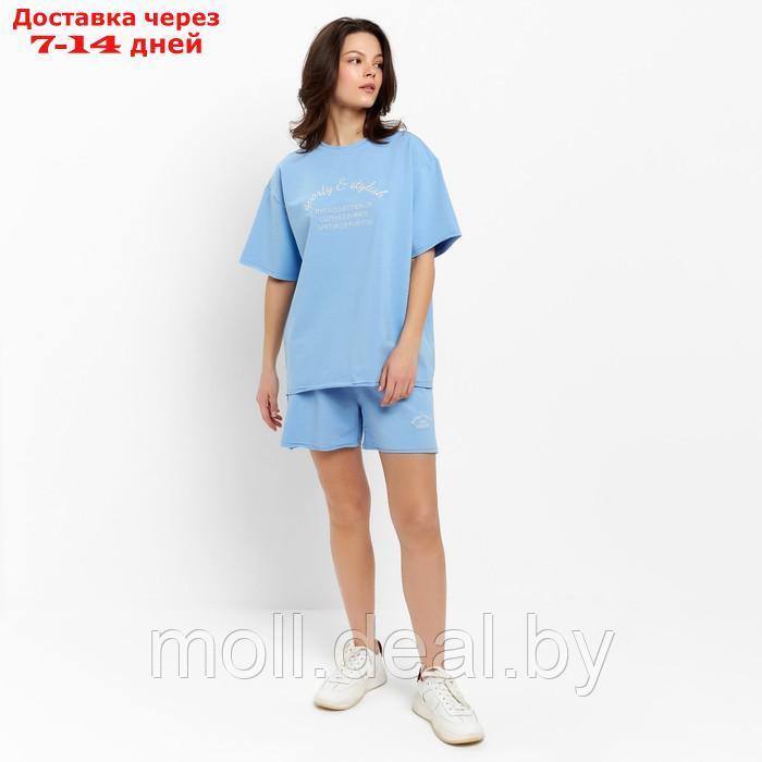 Комплект (футболка, шорты) женский MINAKU цвет голубой, р-р 48 - фото 1 - id-p210201979