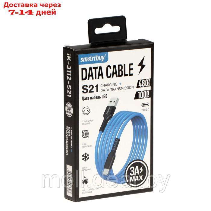 Кабель Smartbuy S21, Type-C - USB, 3 А, 1 м, зарядка + передача данных, синий - фото 4 - id-p210202155