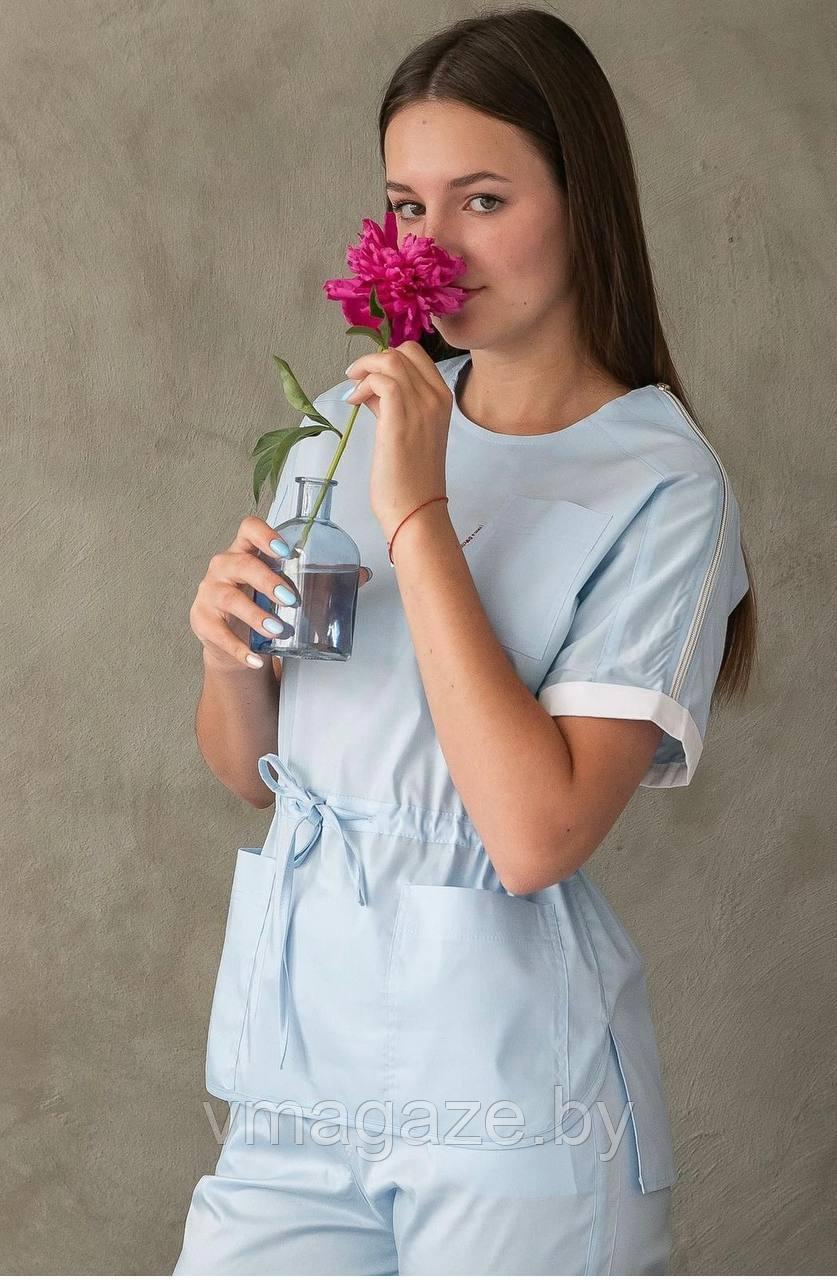 Медицинский костюм,женский Юля 76%х/б (цвет голубой) - фото 5 - id-p208757952
