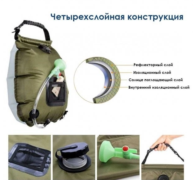 Походный портативный душ Solar Shower Bag, 20 л. - фото 6 - id-p210228130