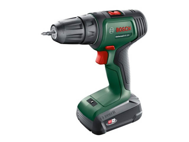 Аккум. дрель-шуруповерт BOSCH UniversalDrill 18V в чем. (18.0 В, 1 акк., 2.5 А/ч Li-Ion, 2 скор., 30 Нм, - фото 1 - id-p210244882