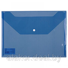 Папка-конверт на кнопке Deli, А4, 120мкм, прозрачная, синяя