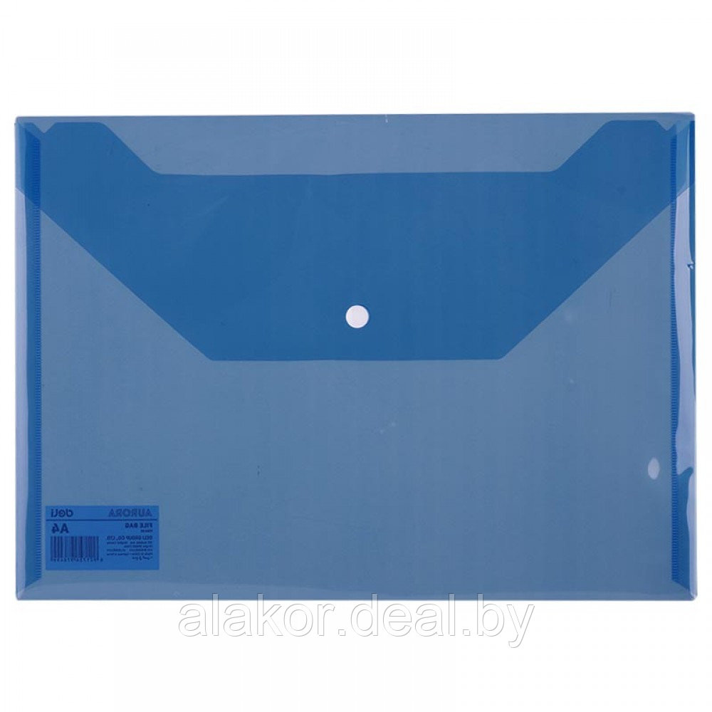 Папка-конверт на кнопке Deli, А4, 120мкм, прозрачная, синяя - фото 1 - id-p210246707