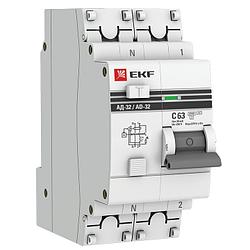 Дифференциальный автомат АД-32 1P+N 63А/30мА (хар. C, AC, электронный, защита 270В) 4.5кА EKF PROxim