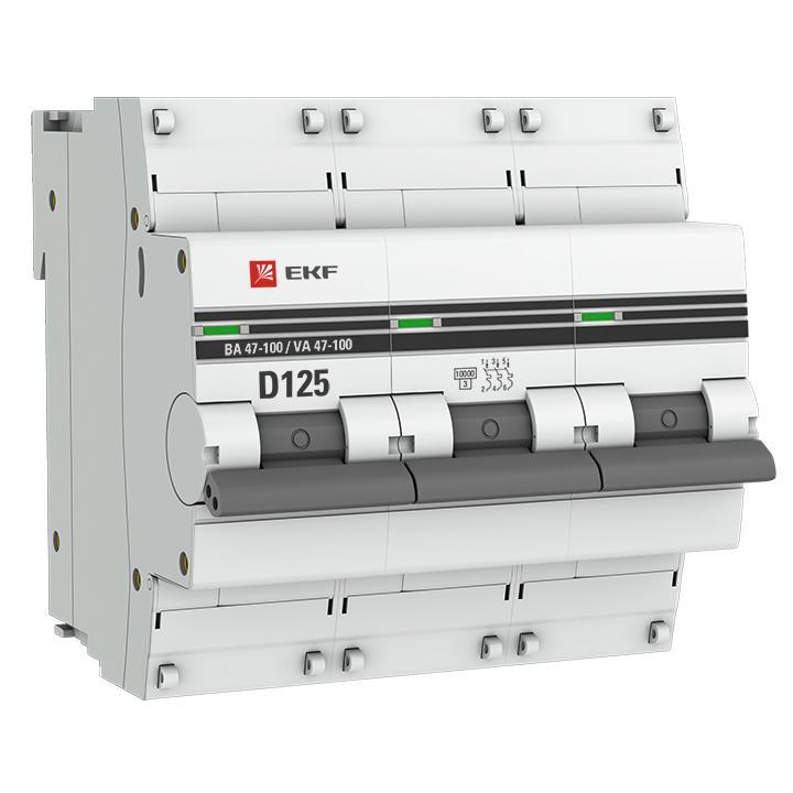 Автоматический выключатель 3P 125А (D) 10,0кА ВА 47-100 EKF PROxima - фото 1 - id-p210274897