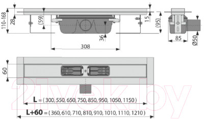 Трап для душа Alcadrain Professional горизонтальный APZ6-950 - фото 2 - id-p210069835