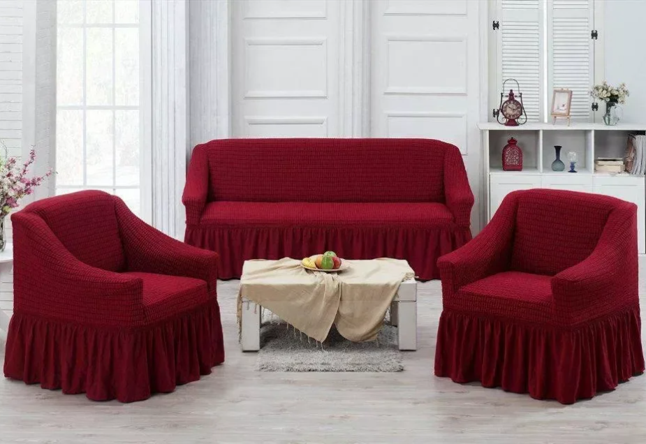 Чехлы на диван+ 2 кресла. Бордовый - фото 3 - id-p210294225