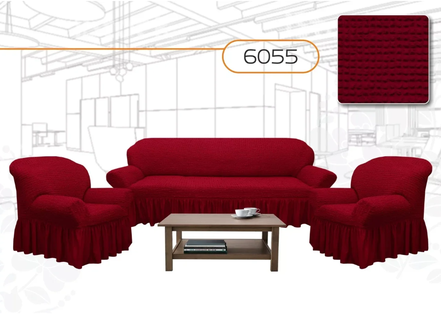 Чехлы на диван+ 2 кресла. Бордовый - фото 2 - id-p210294225