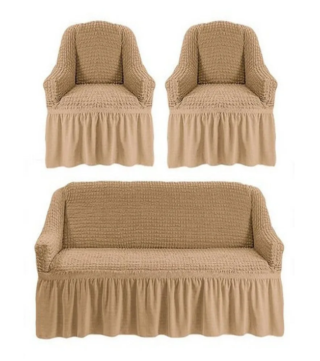 Чехол на диван 3х местный либо 2х местный + 2 кресла. Бежевый - фото 7 - id-p210295541