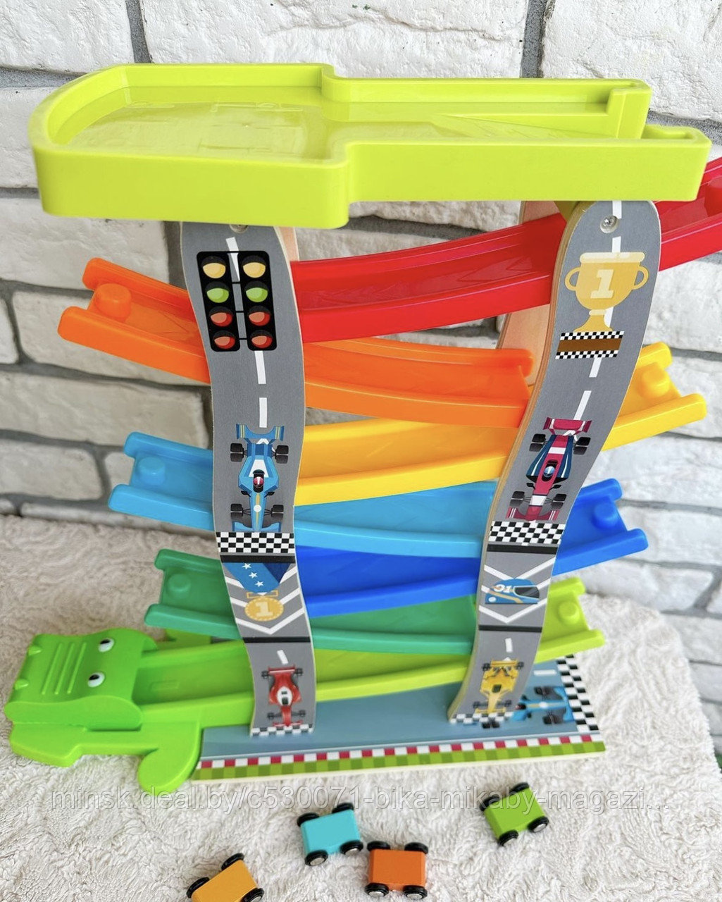 Детская деревянная игрушка «Автотрек спуск» с 4 машинками - фото 3 - id-p210295977