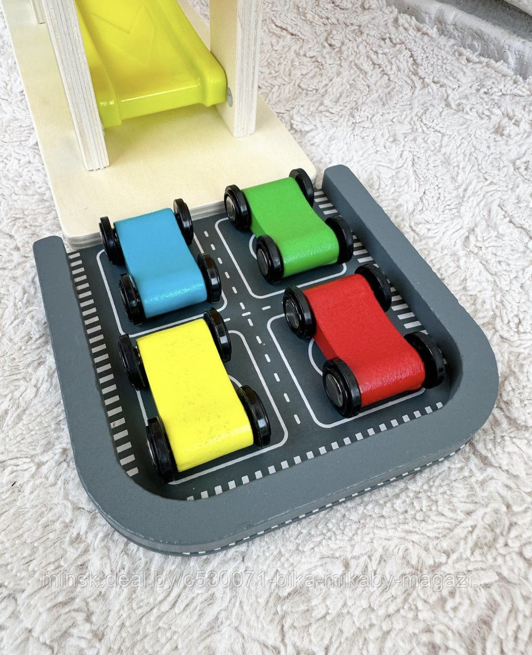 Детская деревянная игрушка «Автотрек спуск» с 4 машинками 4 уровня - фото 3 - id-p210296005