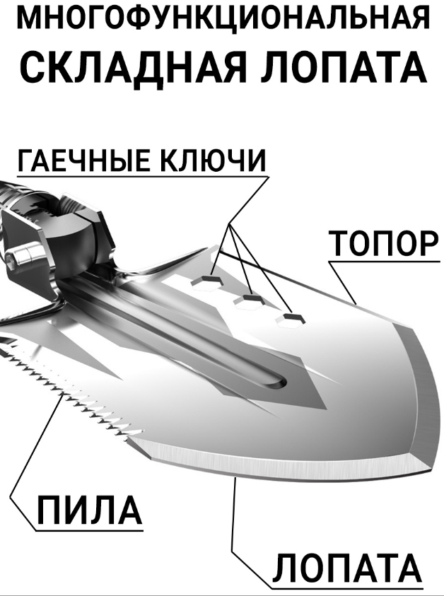 Многофункциональная складная лопата / Лопата - мультитул 12в1 - фото 5 - id-p210300637