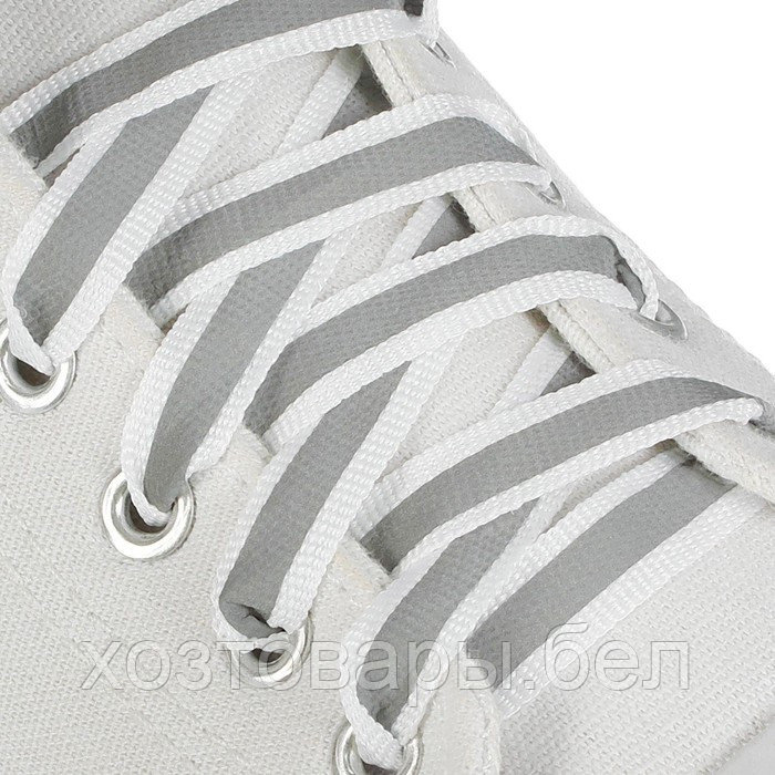 Шнурки с плоск сечением со светоотраж полосой 10мм 70см (пара) белые - фото 2 - id-p210300546
