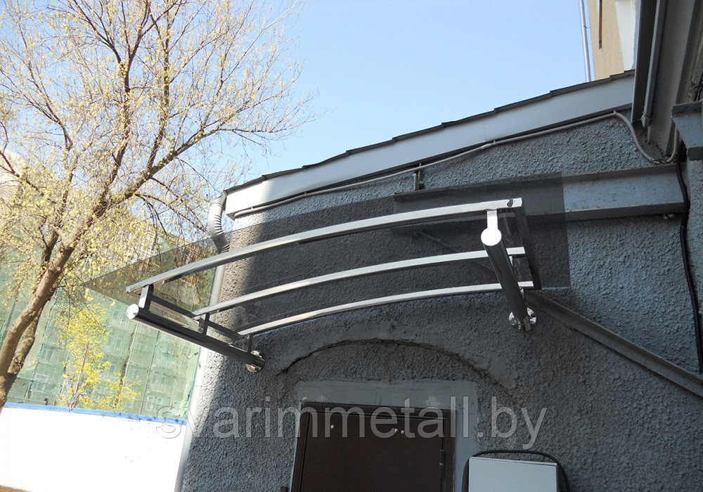 Козырек из металла со стеклом, графит (черный, тонированный) - фото 4 - id-p210313878