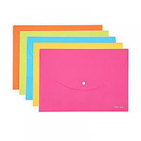 Папка-конверт на кнопке Deli, A4, 180мкм непрозр, желтый, оранжевый, салатовый