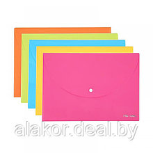 Папка-конверт на кнопке Deli, A4, 180мкм непрозр, желтый, оранжевый, салатовый