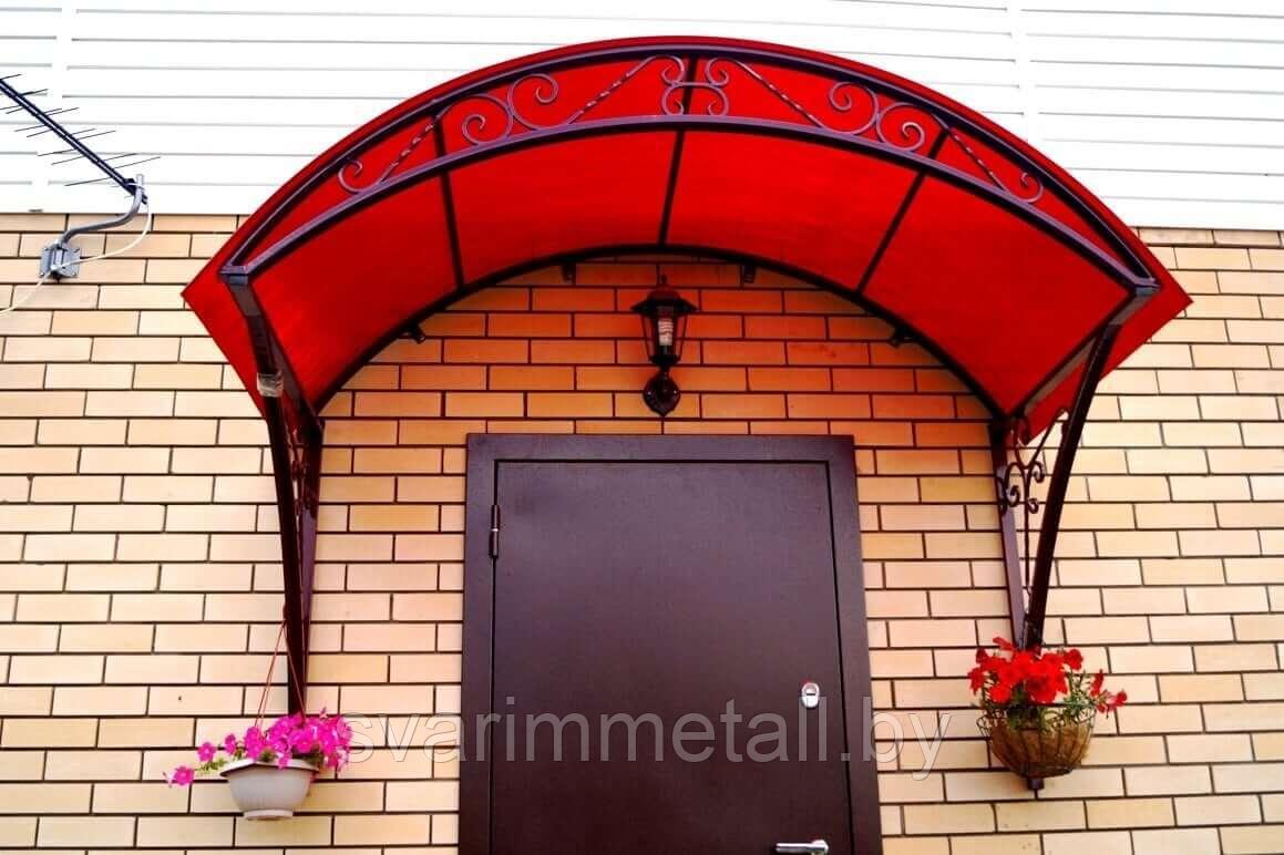 Металлический козырек с поликарбонатом, красный