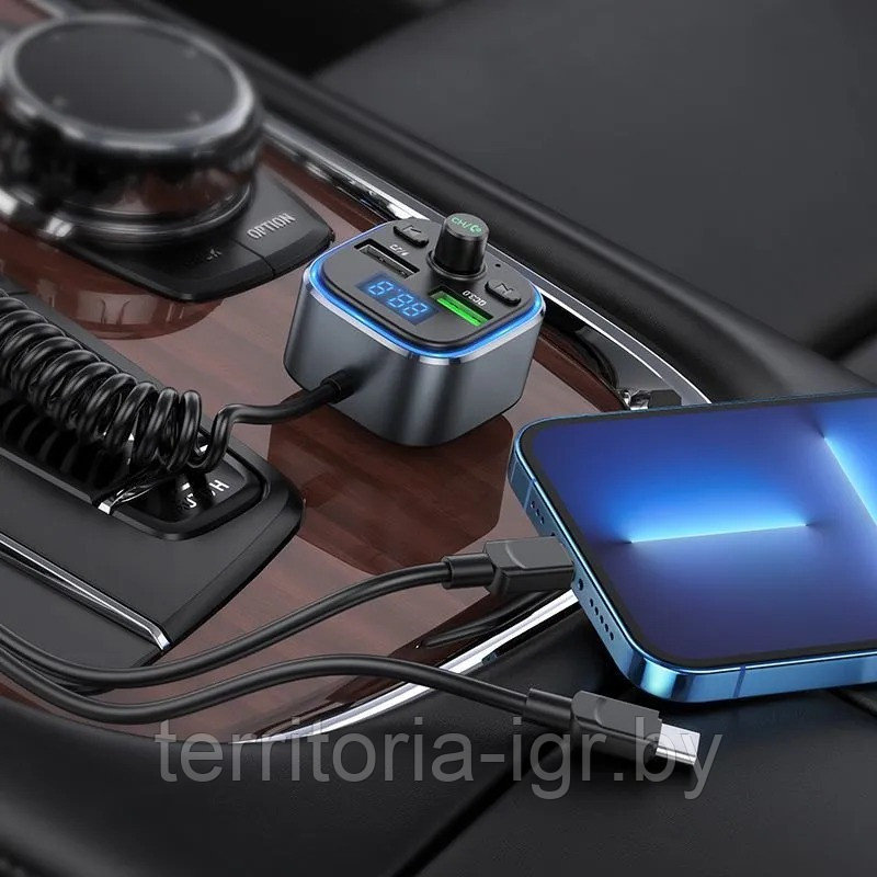 FM-модулятор с автомобильным ЗУ Bluetooth E74 черный Hoco - фото 4 - id-p210316727