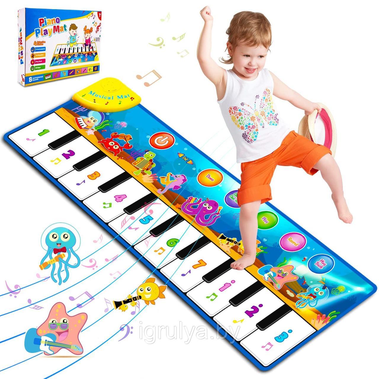 Детский коврик-пианино (тканевый) танцевальный коврик со световыми и звуковыми эффектами арт. Y2555