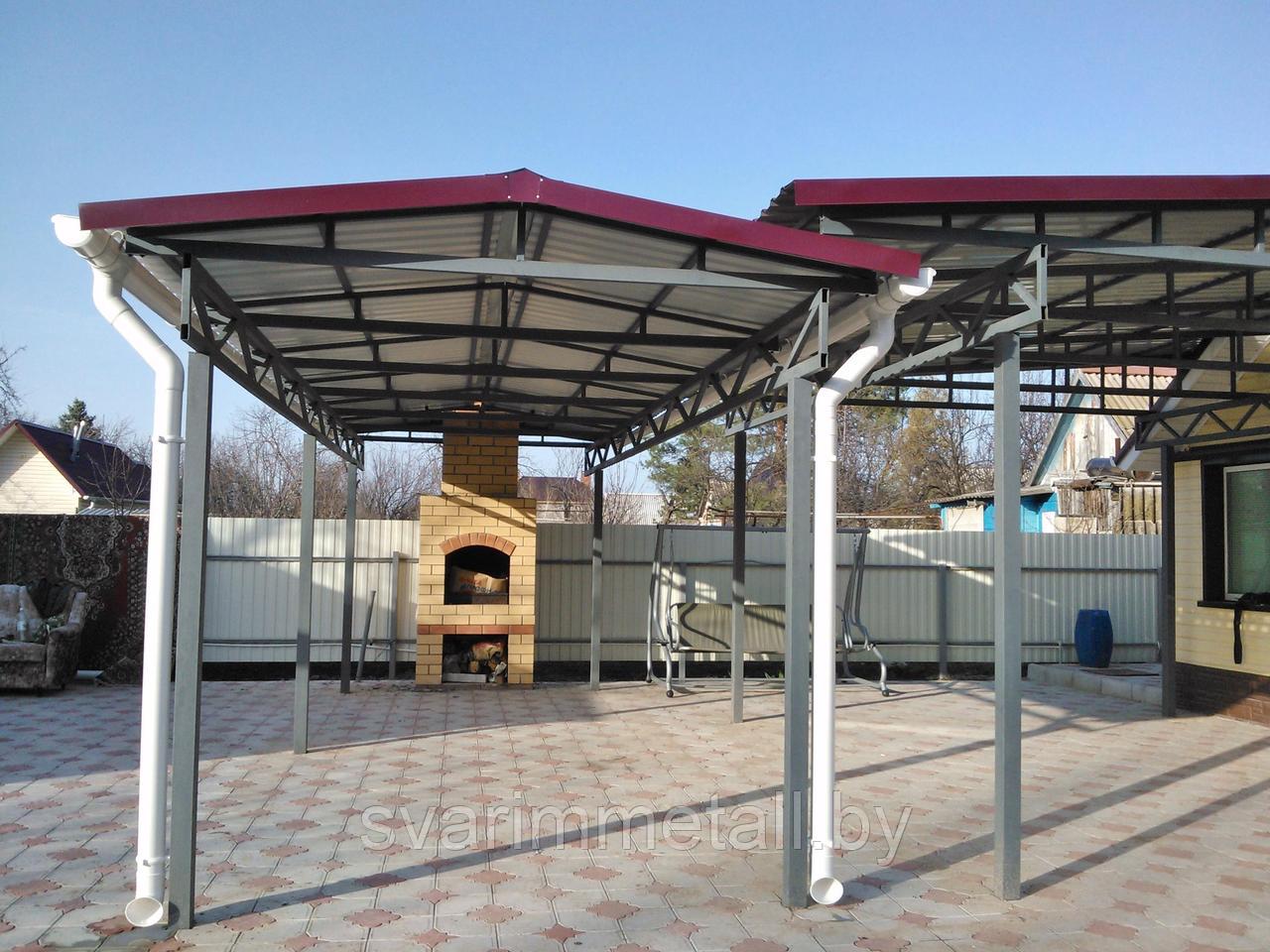 Навес из профнастила, красный (вишня)