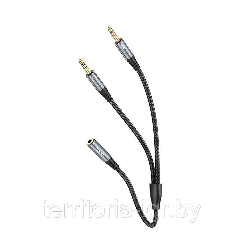 Акустический кабель UPA21 Jack 3.5 - 2 штекера микрофон + наушники - Jack 3.5 4pin гнездо 0.25м. металлик Hoco - фото 2 - id-p210322483