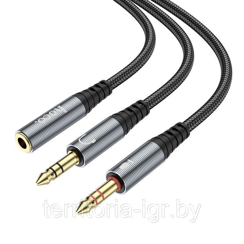 Акустический кабель UPA21 Jack 3.5 - 2 штекера микрофон + наушники - Jack 3.5 4pin гнездо 0.25м. металлик Hoco - фото 4 - id-p210322483
