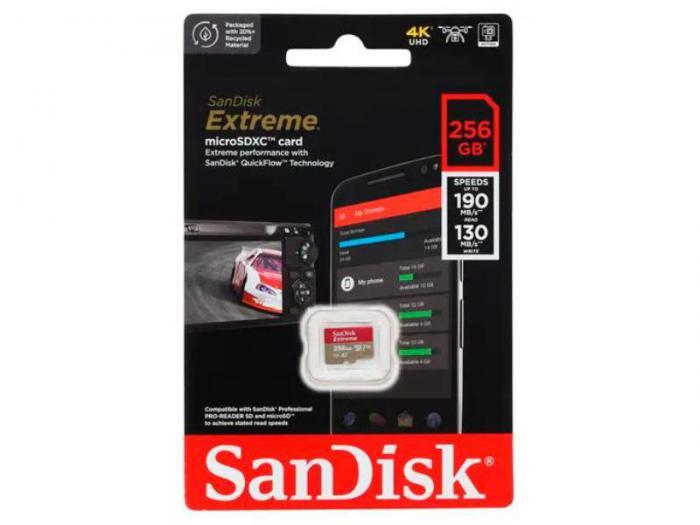 256Gb - SanDisk Extreme Micro Secure Digital XC Class 10 UHS-I A2 V30 U3 SDSQXAV-256G-GN6MN (Оригинальная!) - фото 1 - id-p209286688