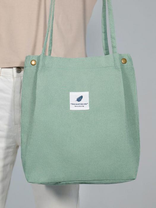 Сумка шоппер женская хозяйственная вельветовая пакет с карманами застежкой через плечо зеленая - фото 1 - id-p210324154