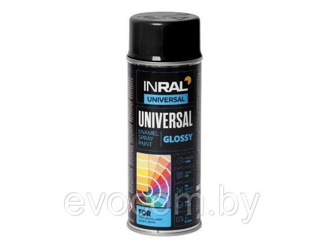 Краска-эмаль аэроз. универсальная черный глянец INRAL 400мл (9017) (Цвет черный глянц.)