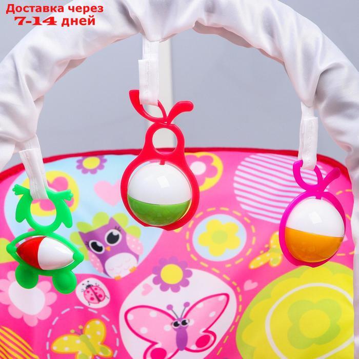 Шезлонг-качалка для новорождённых "Цветы", игровая дуга, съёмные игрушки МИКС - фото 4 - id-p210324644