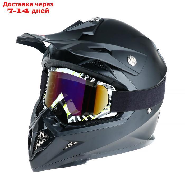 Очки-маска для езды на мототехнике, стекло сине-фиолетовый хамелион, белый-черный, ОМ-19 - фото 2 - id-p210326729
