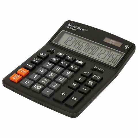 Калькулятор настольный BRAUBERG EXTRA-16-BK (206x155 мм), 16 разрядов, двойное питание, ЧЕРНЫЙ - фото 2 - id-p210359551