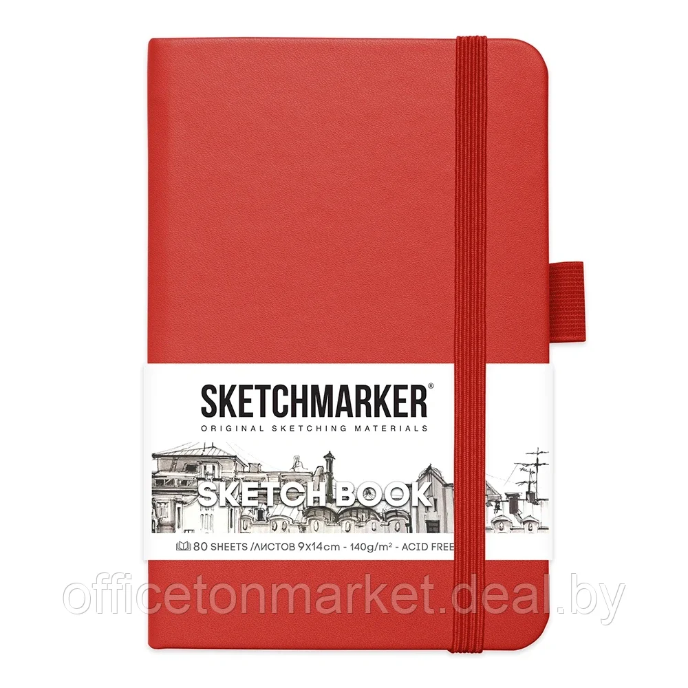 Скетчбук "Sketchmarker", 9x14 см, 140 г/м2, 80 листов, красный - фото 1 - id-p208251935