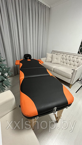 Массажный стол Atlas Sport 60 см складной 3-с деревянный + сумка в подарок (чёрно-оранжевый), фото 2