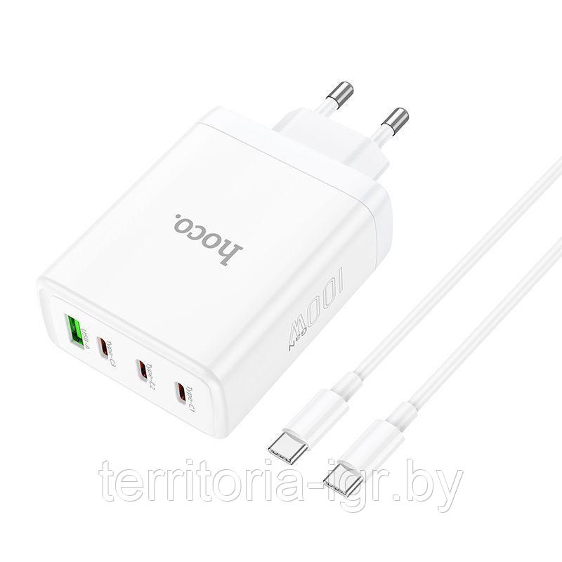 Сетевое зарядное устройство N31 3 USB Type-C PD100W + USB QC3.0 + кабель Type-C - Type-C белый Hoco - фото 2 - id-p210637653